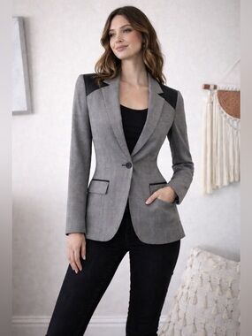 Dynamite Grey houndstooth blazer leather shoulder details